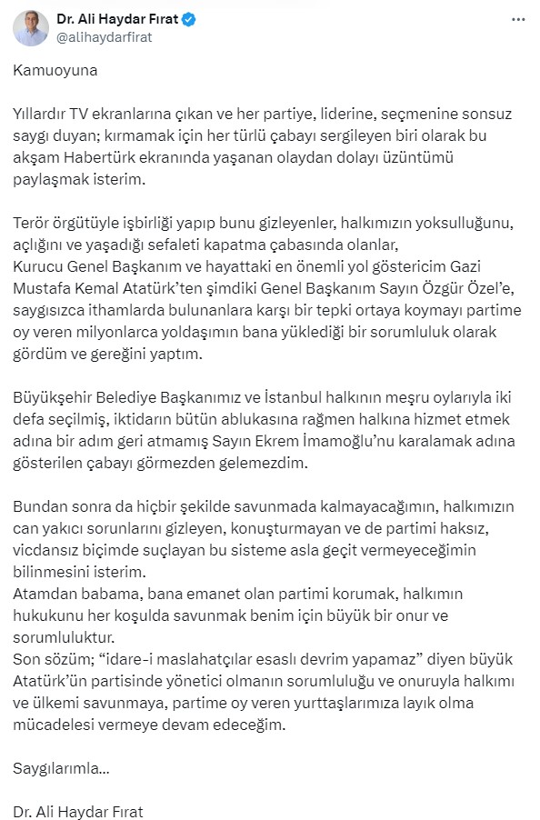 CHP'li Ali Haydar Fırat, 'CHP-DEM iş birliği tam olarak ne?' yazısına tepki gösterip yayını terk etti